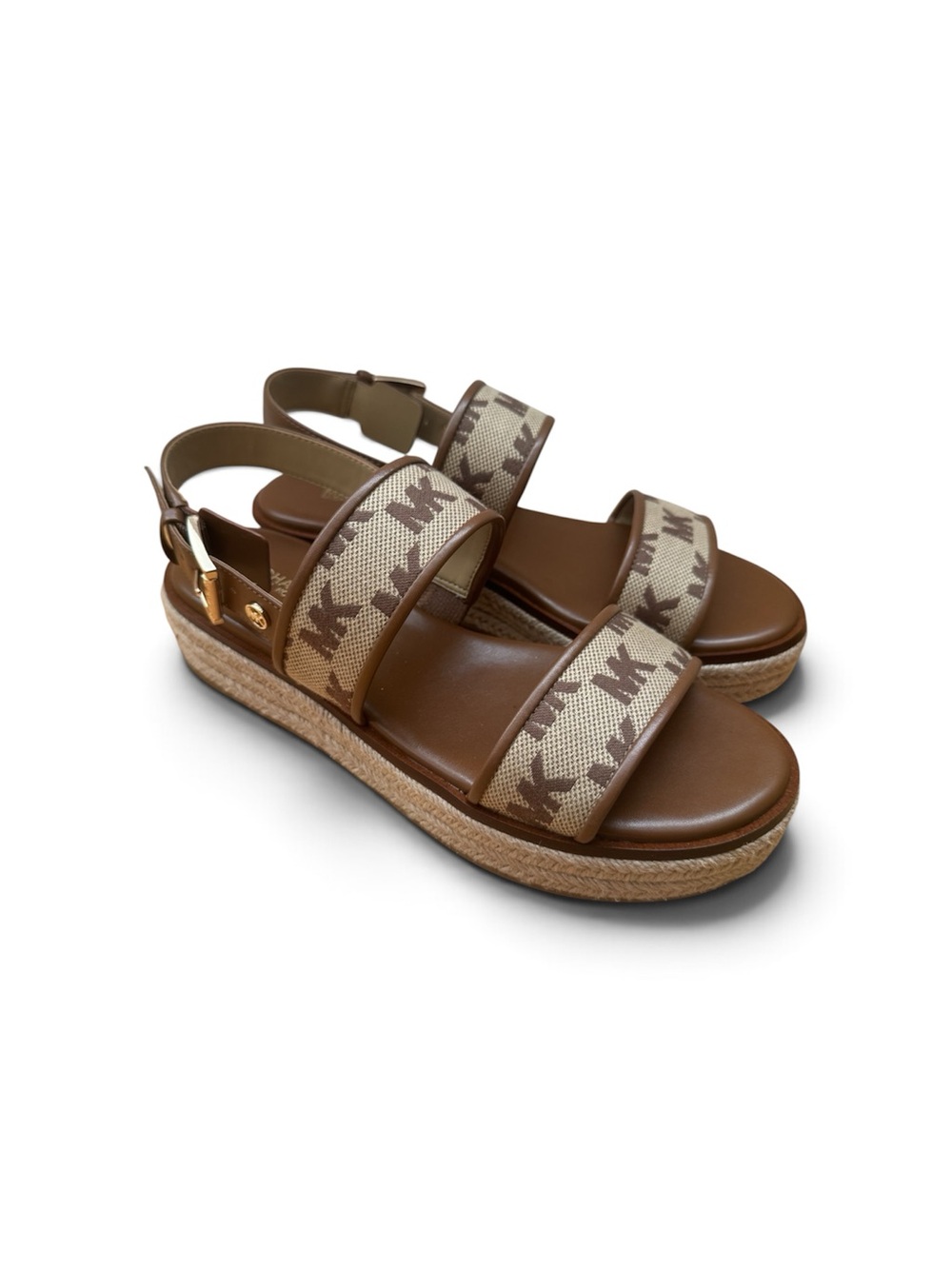 MICHAEL Michael Kors Brown and Beige Logo Platform Espadrille Sandals
